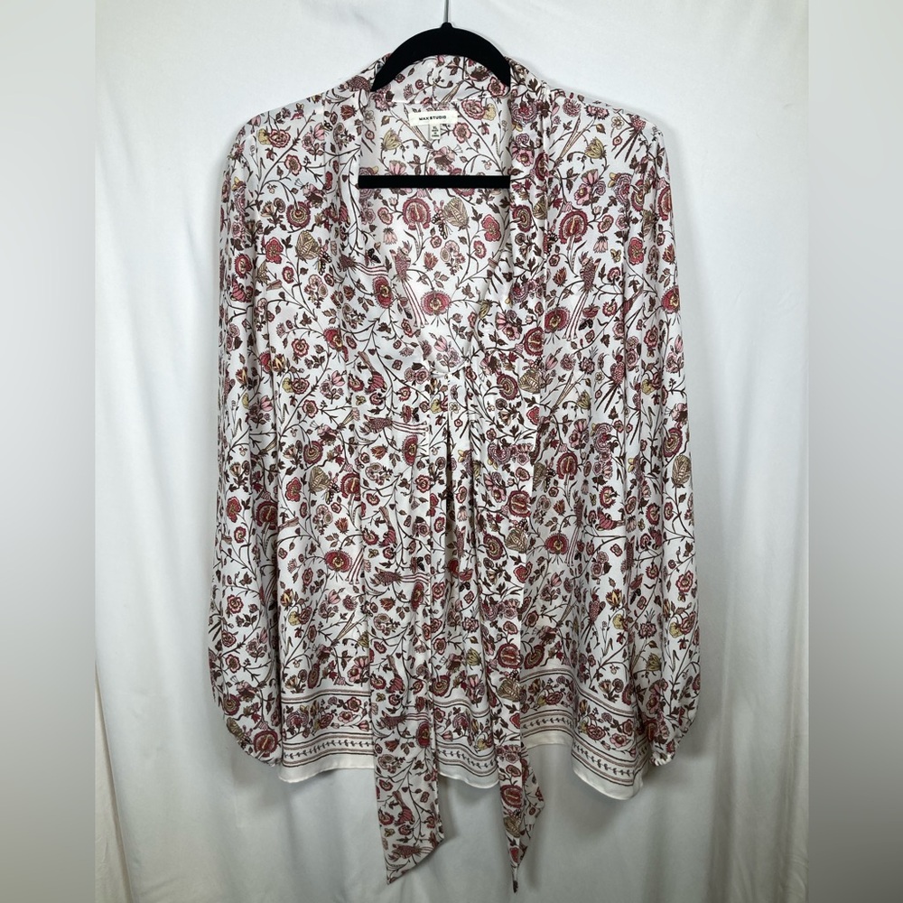 Max Studio Floral Flowy Blouse - Red and Cream Sz XL - Picture 4 of 14